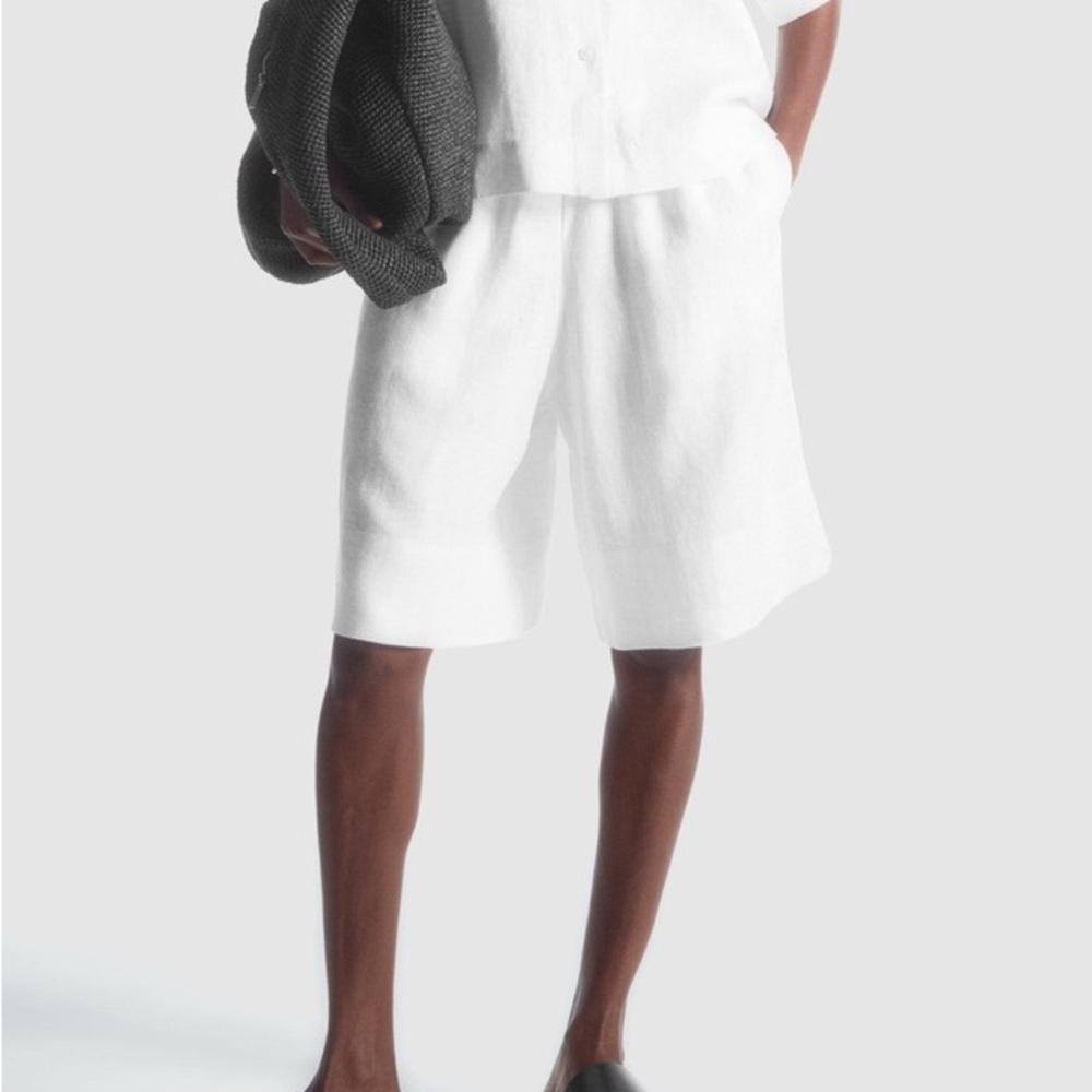 cos white ELASTICATED LINEN SHORTS
